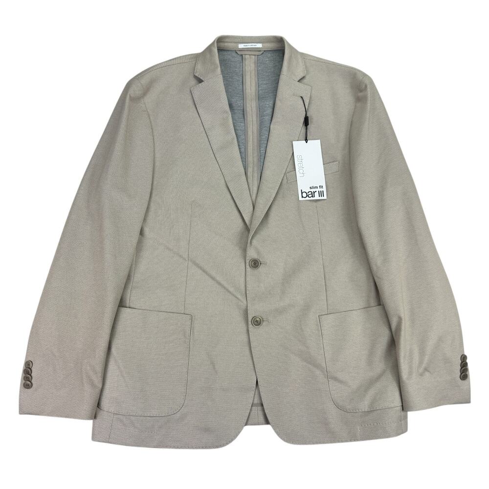 Bar III Mens Slim Fit Knit Stretch Sport Coat Beige 46R